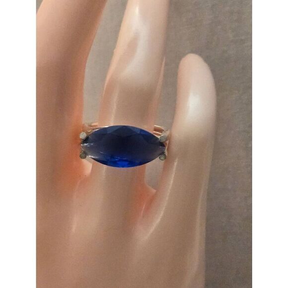 Vintage Size 8.5 Handmade 925 Sterling Silver Blue Marquis Rhinestone Ring - Picture 1 of 6